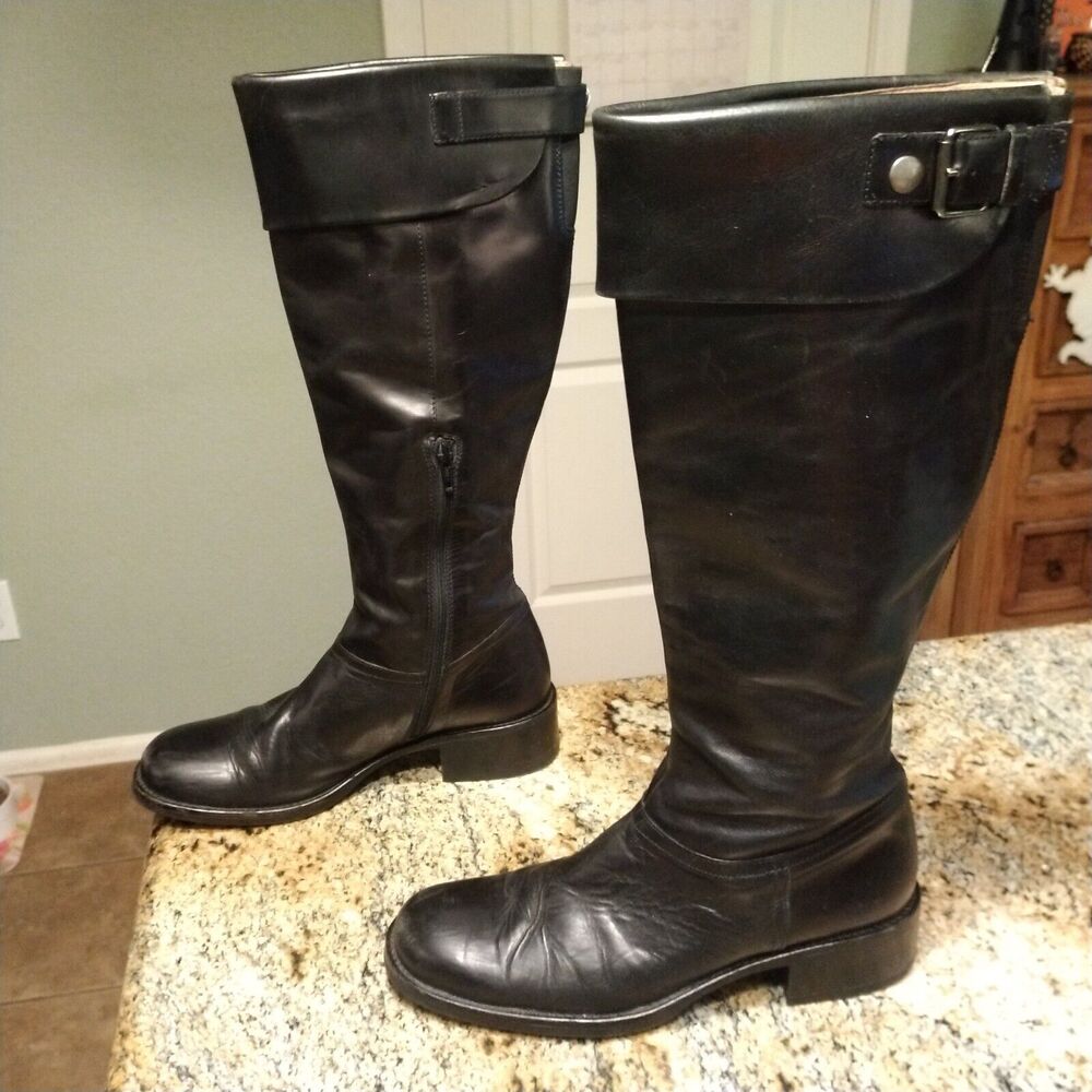 Jones Bootmaker Black Equestrian Riding Knee Booties Spain 9.5 Leather Heels Zip
